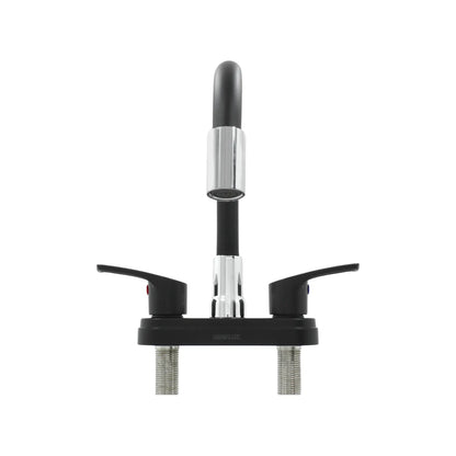 Mezcladora para fregadero Genflux negro mate y cromo con cuello de ganso y doble maneral para cocina