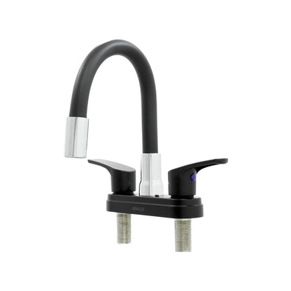Grifo mezclador para lavaplatos Geraflux bimando negro y cromado con cuello de cisne alto para cocina.
