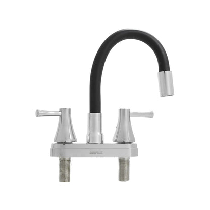 Mezcladora para fregadero GENFLUX con cuello flexible negro y acabado cromado de doble maneral para cocina.