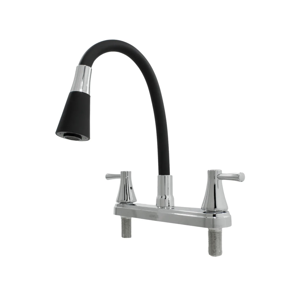 Mezcladora para fregadero con cuello flexible negro y doble maneral en acabado cromado