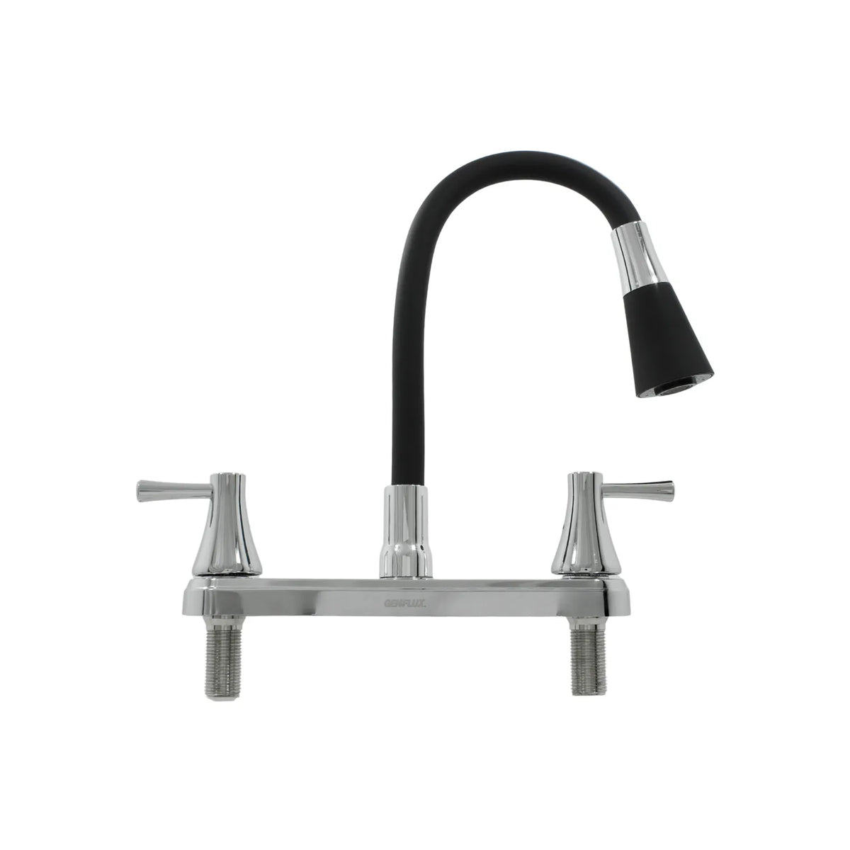 Mezcladora para fregadero Genflux de dos manijas con cuello flexible negro y acabado cromado