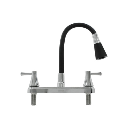 Mezcladora para fregadero Genflux de dos manijas con cuello flexible negro y acabado cromado