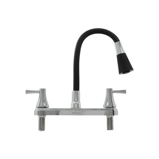Mezcladora para fregadero Genflux de dos manijas con cuello flexible negro y acabado cromado
