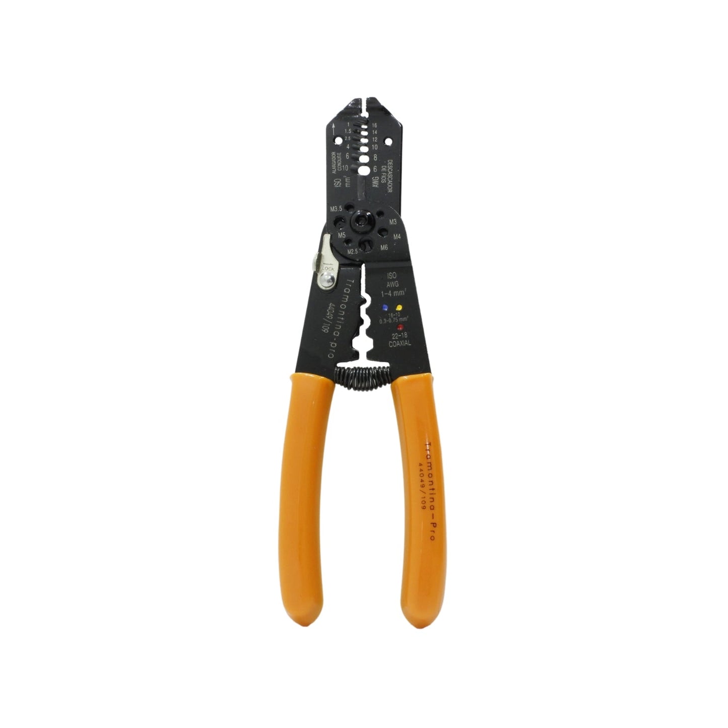 Pinza pelacables multifunción Tramontina Pro 44049/109 naranja, corta, pela y crimpa cables AWG/mm²