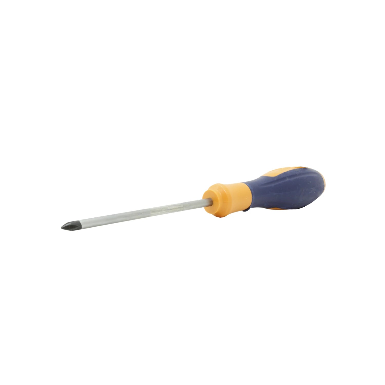 Desarmador de cruz Phillips con punta endurecida, mango ergonómico bimaterial azul y amarillo