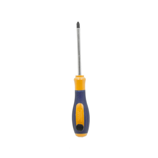Destornillador Phillips Tramontina-Pro con mango ergonómico azul y amarillo, herramienta manual de precisión