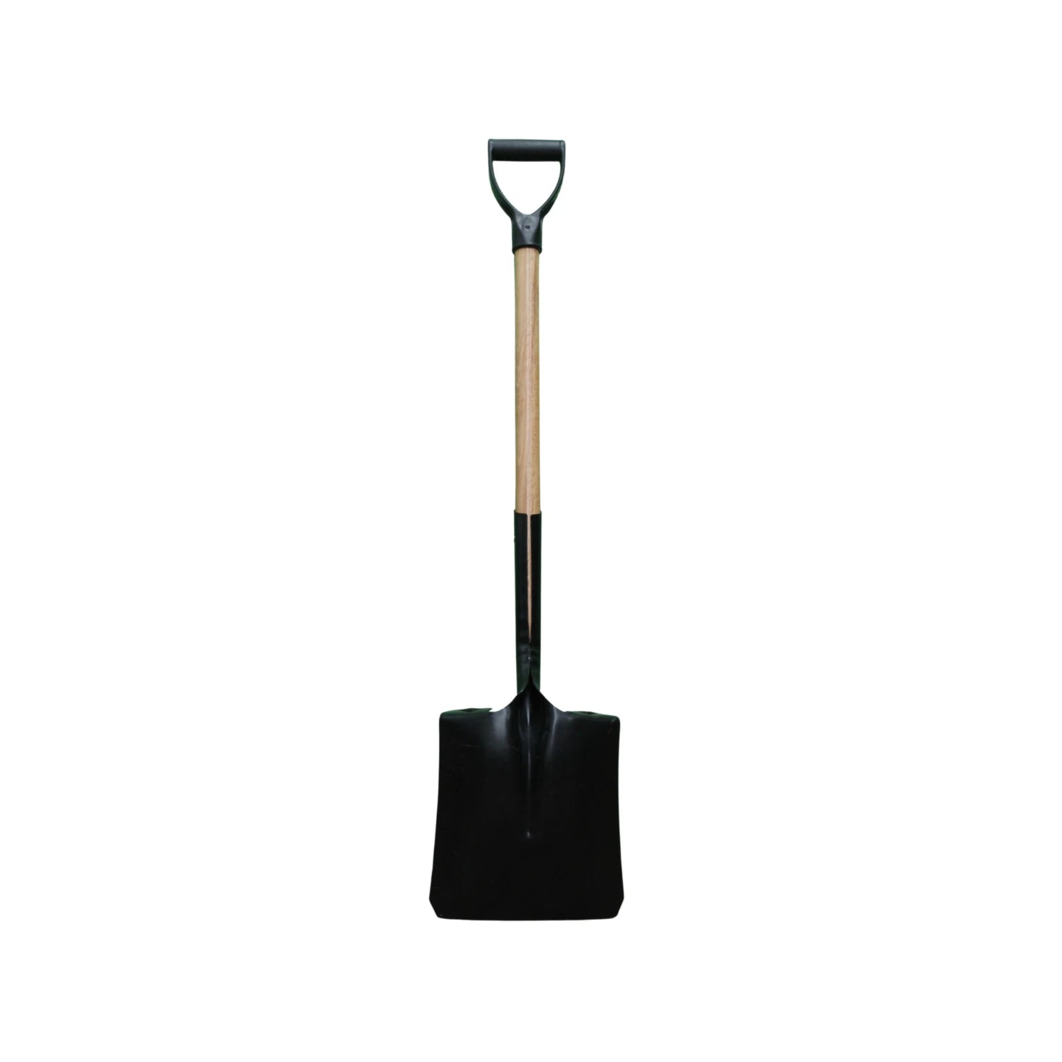 Pala cuadrada de acero con mango de madera y puño D de plástico para jardinería y construcción