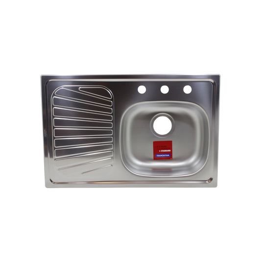Tarja de acero inoxidable Tramontina 80x52cm con escurridor izquierdo y 3 orificios para grifo de cocina