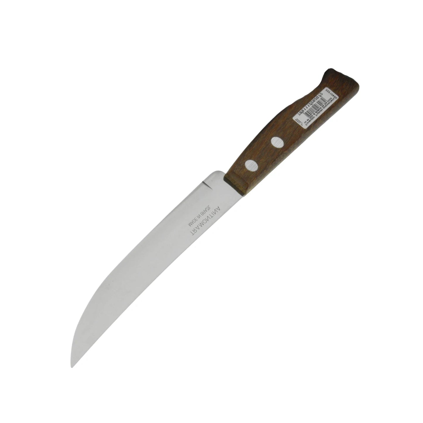 Cuchillo Tramontina de acero inoxidable 20cm, hoja lisa para cocina, mango de madera marrón.