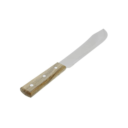 Cuchillo utilitario de hoja lisa en acero inoxidable con mango de madera clara remachado