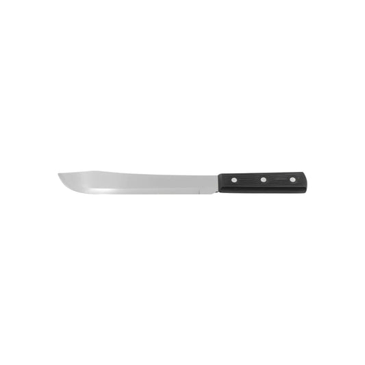 Cuchillo liso con hoja de acero y mango de plástico negro remachado para cocina o uso general