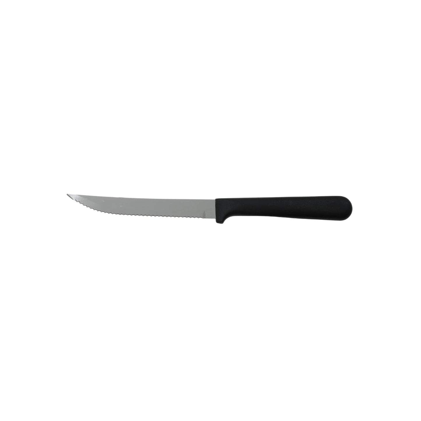 Cuchillo para carne de sierra, hoja de acero inoxidable y mango negro de plástico