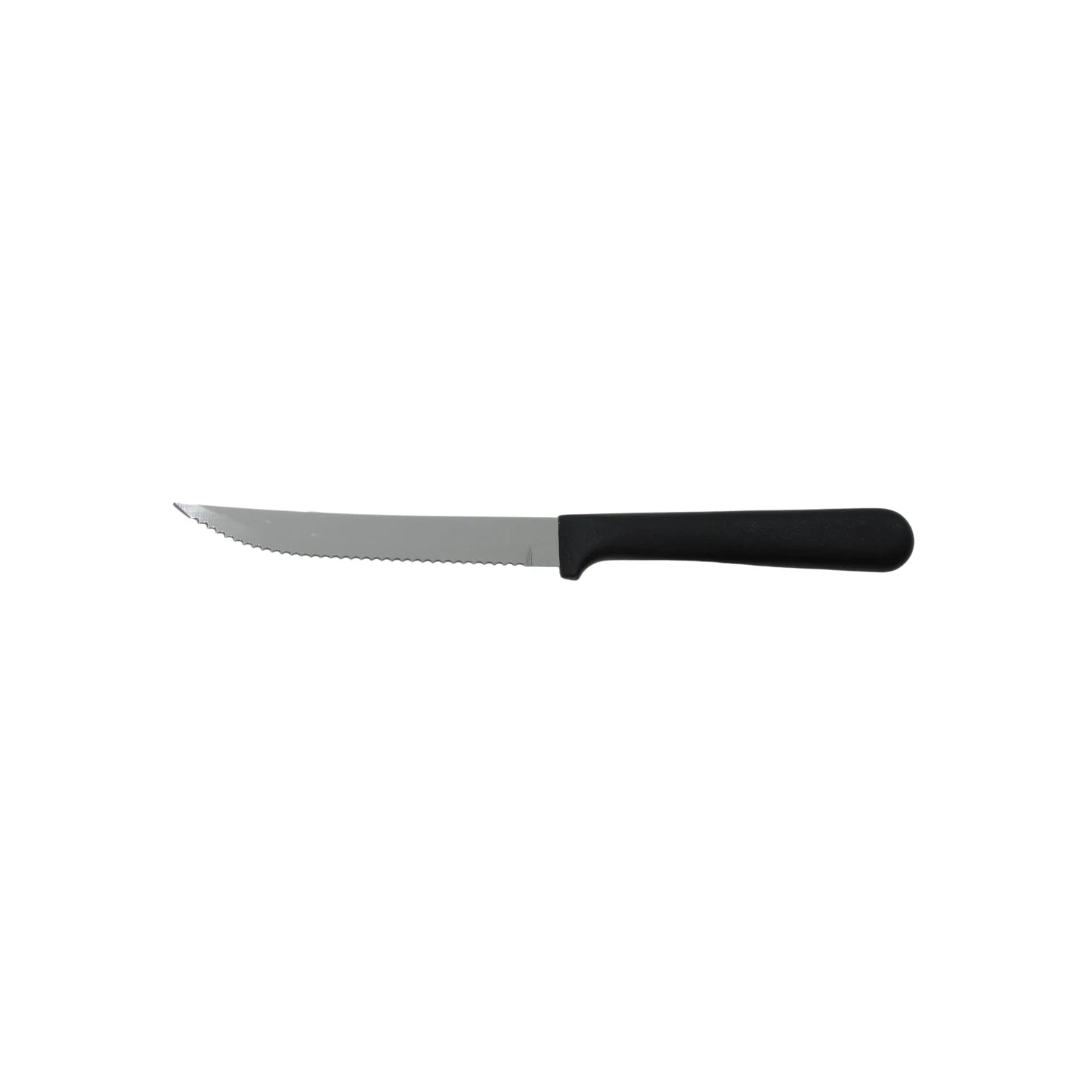 Cuchillo para carne de sierra, hoja de acero inoxidable y mango negro de plástico