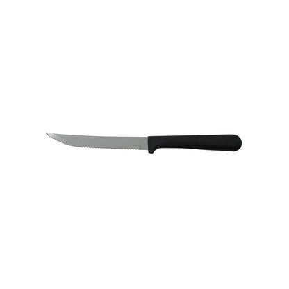 Cuchillo para carne de sierra, hoja de acero inoxidable y mango negro de plástico