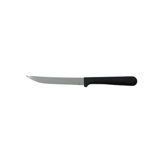 Cuchillo para carne de sierra, hoja de acero inoxidable y mango negro de plástico
