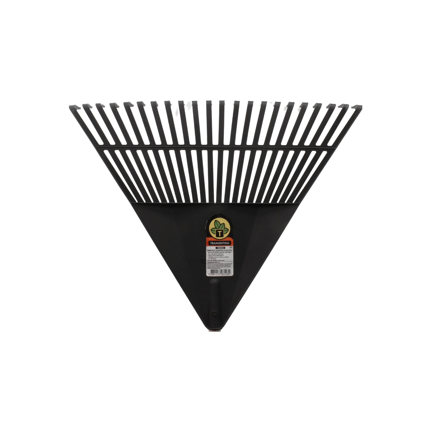 Rastrillo de jardín plástico Tramontina negro, cabezal ancho con púas flexibles para hojas y limpieza