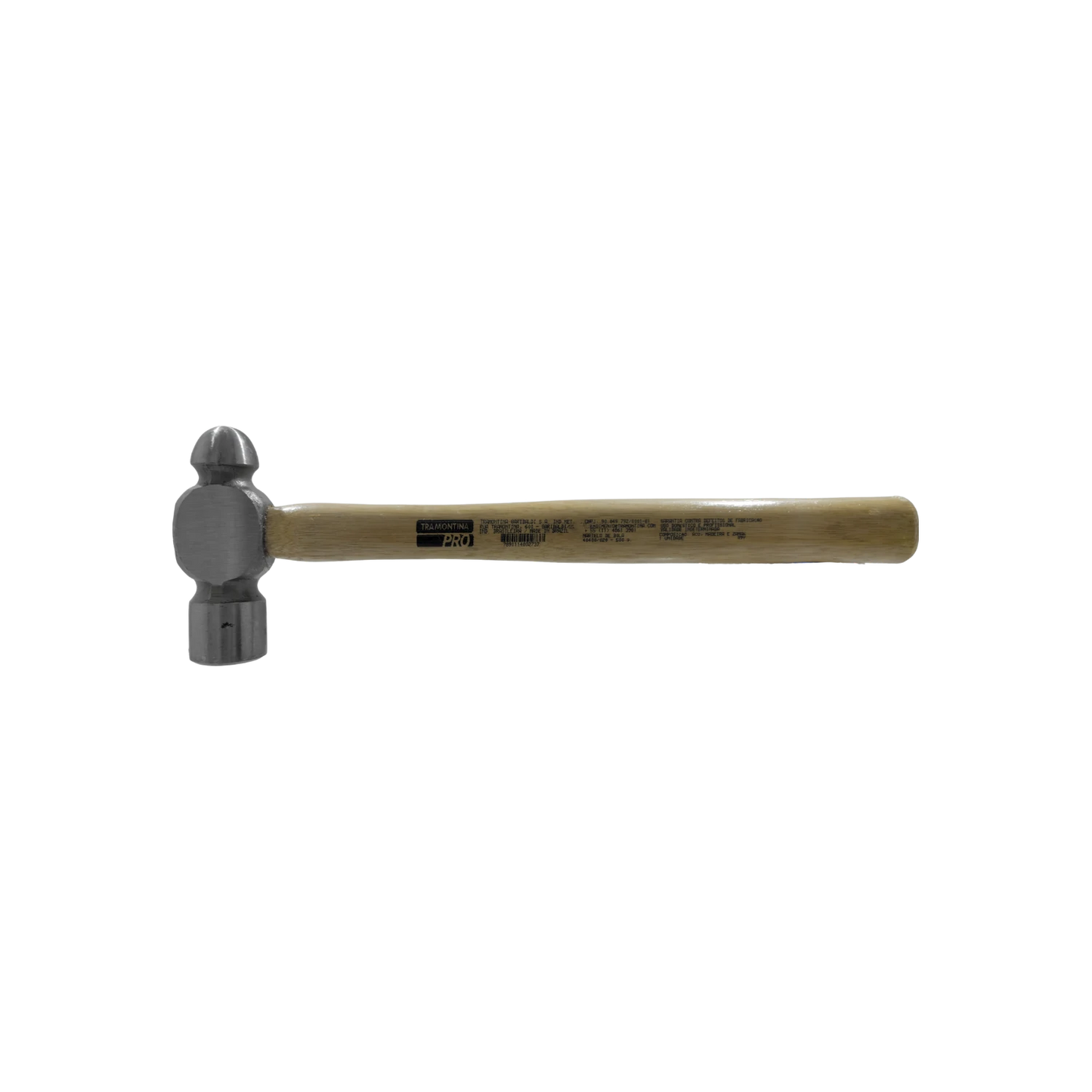 Martillo de bola Tramontina PRO 500g con cabeza de acero y mango de madera para trabajos de mecánica y metal.