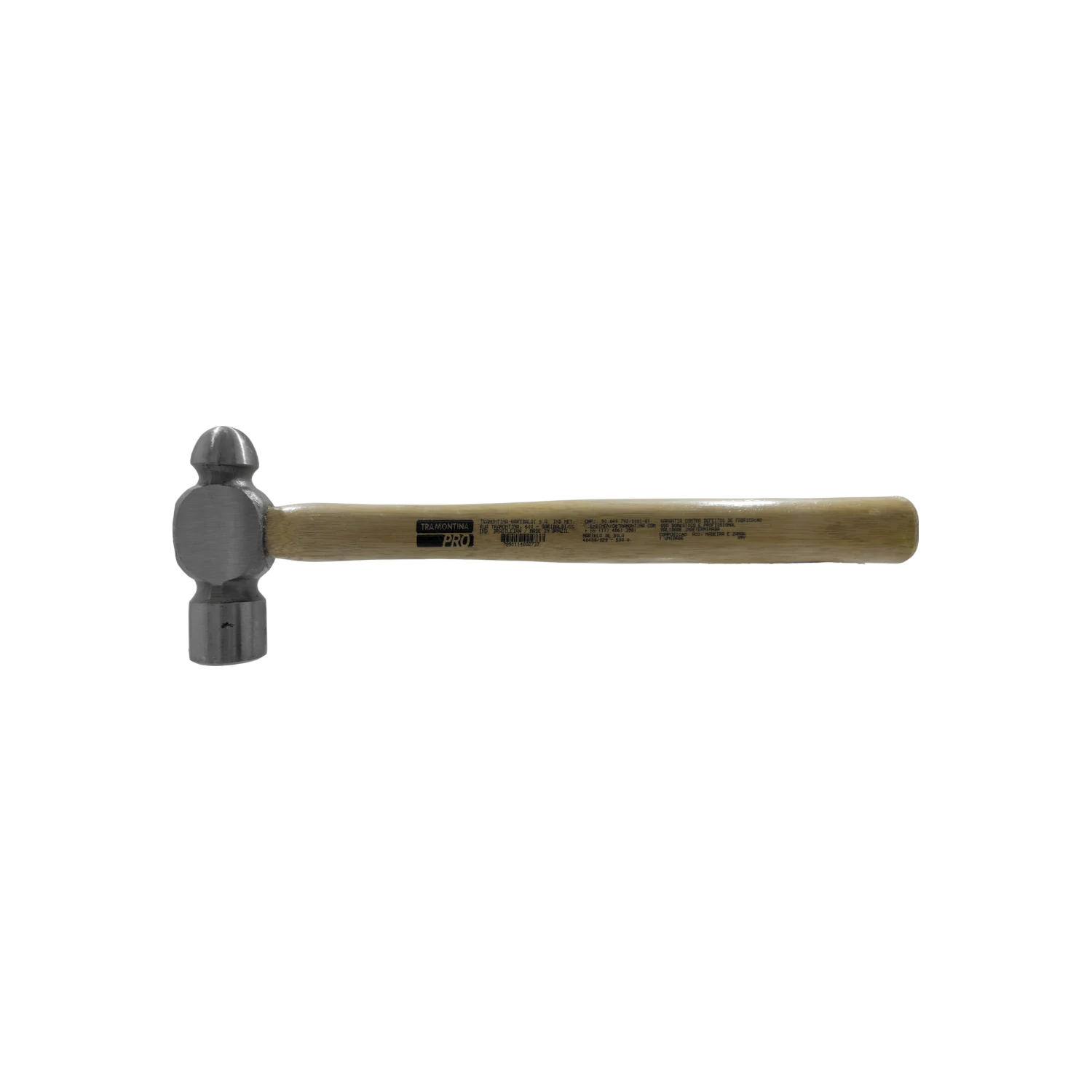 Martillo de bola Tramontina PRO 500g con cabeza de acero y mango de madera para trabajos de mecánica y metal.