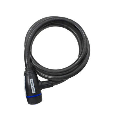 Candado de cable flexible para bicicleta Tramontina, negro con detalle azul, seguridad antirrobo.