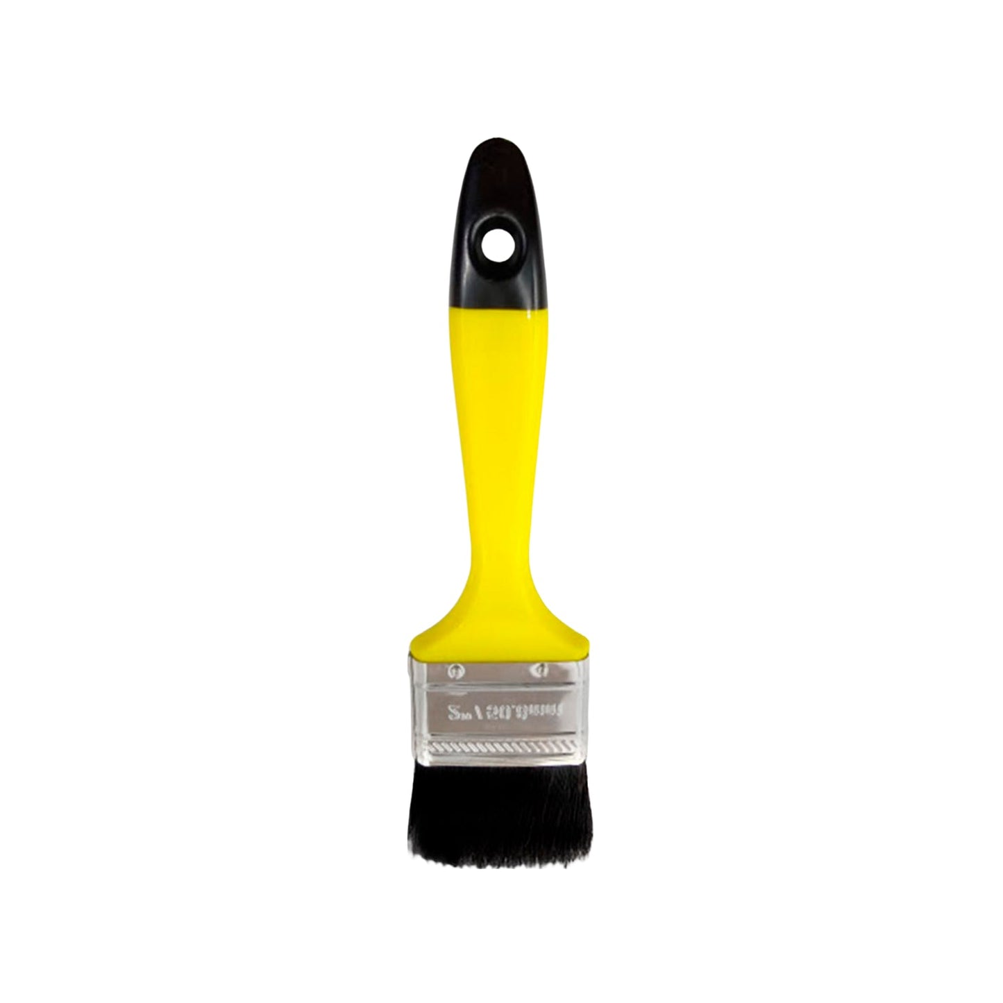 Brocha de pintura 1 pulgada (20mm) con mango ergonómico amarillo y negro, cerdas negras.