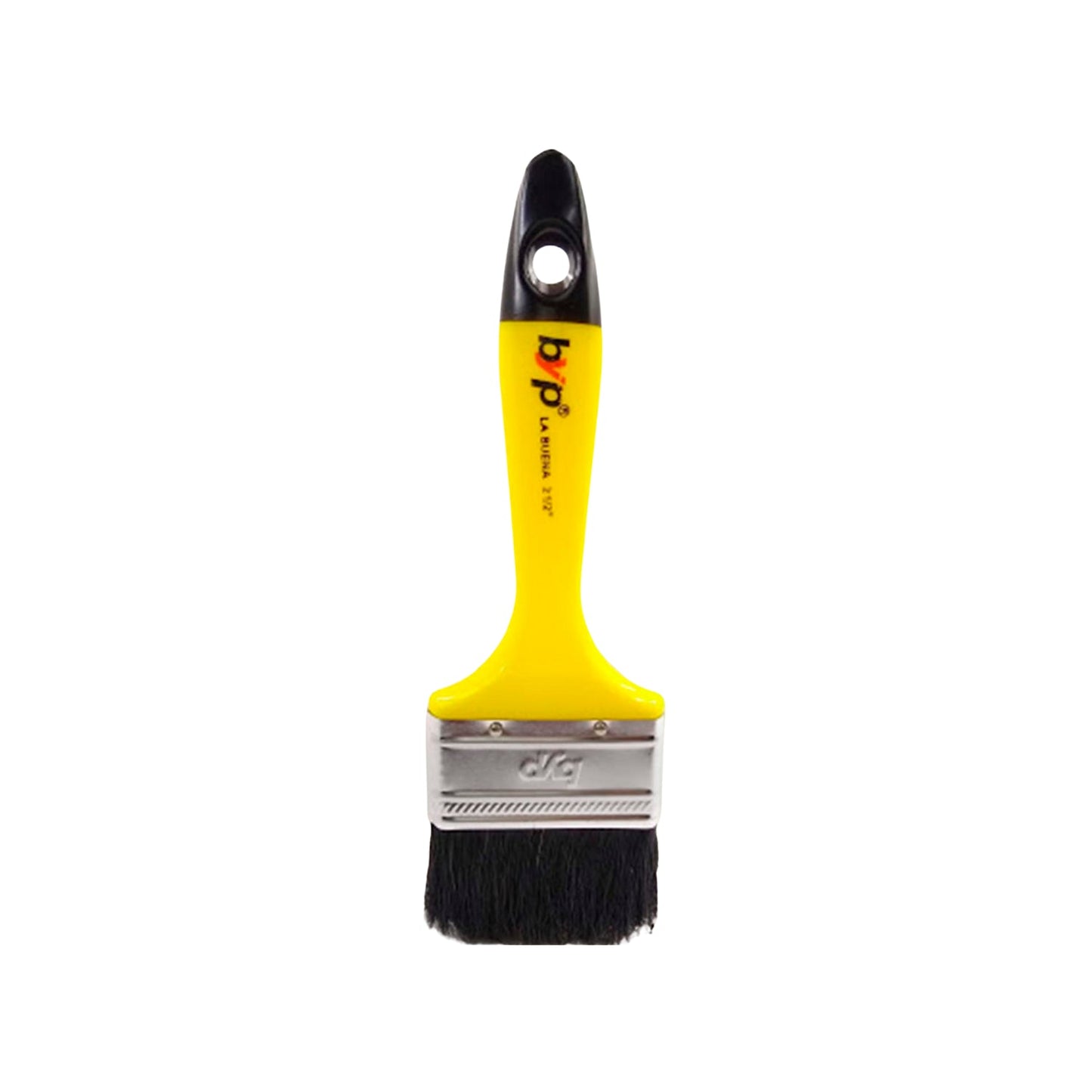 Brocha Byp La Buena 2 1/2" con mango ergonómico amarillo y negro, cerdas sintéticas negras para pintura