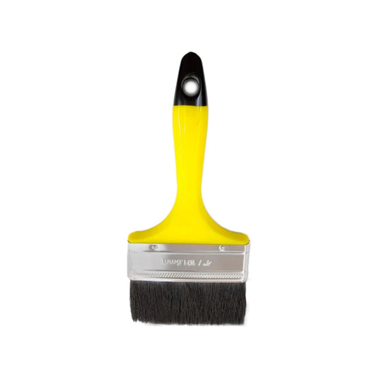 Brocha de pintura 4 pulgadas (101.6mm) con mango amarillo y negro, cerdas oscuras para acabados