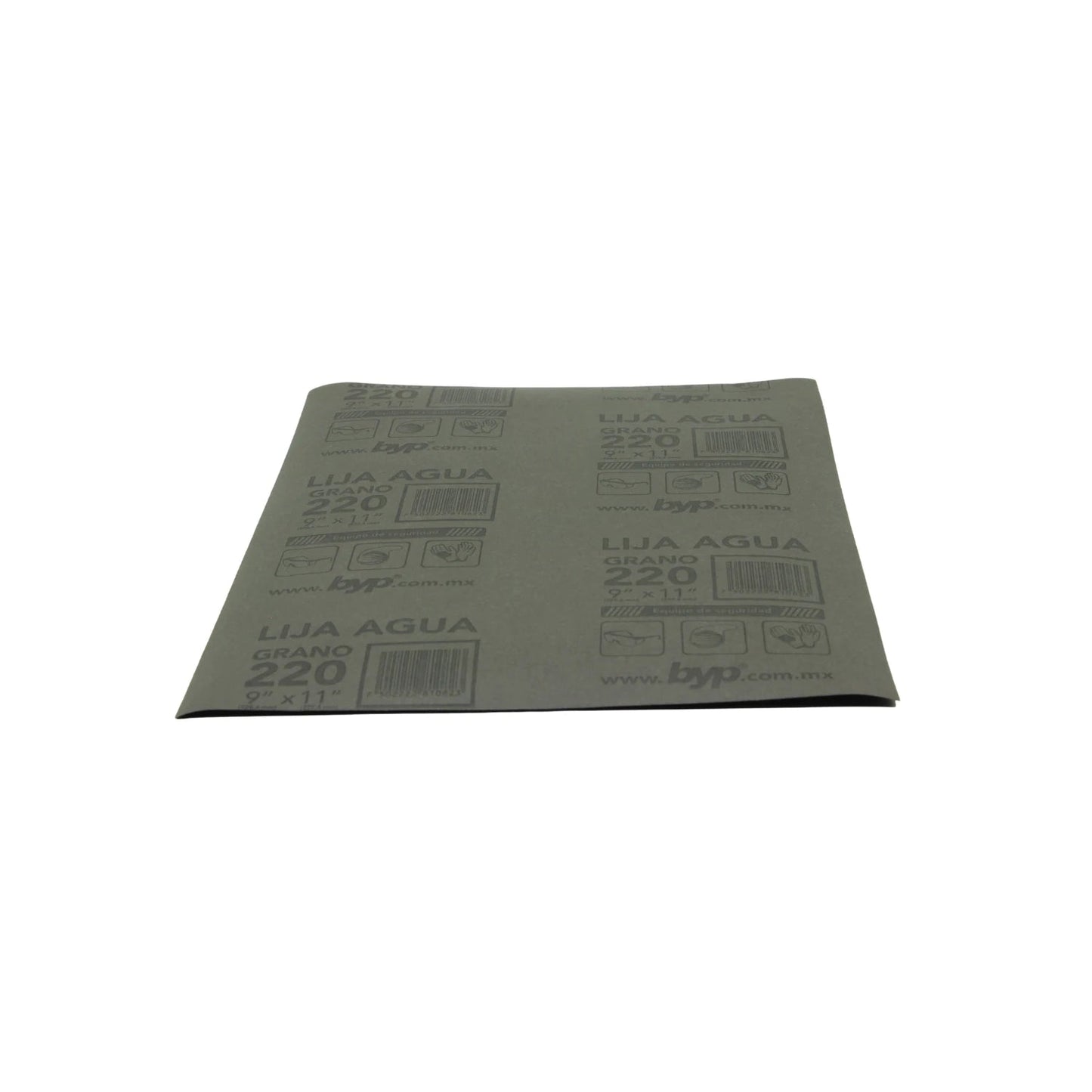 Lija de agua Byp grano 220 para lijado de metales y madera, tamaño 9x11 pulgadas.