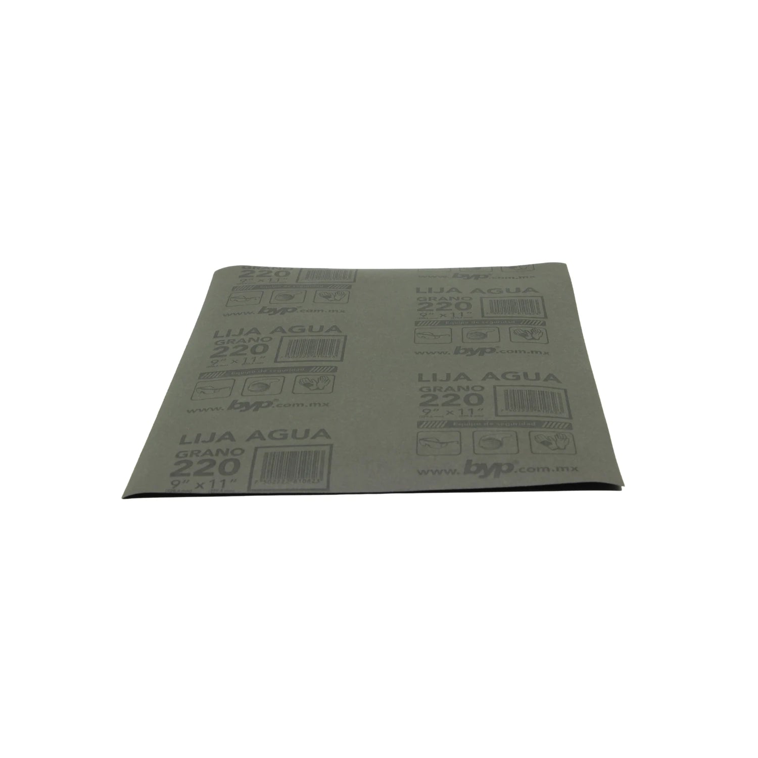 Lija de agua Byp grano 220 para lijado de metales y madera, tamaño 9x11 pulgadas.