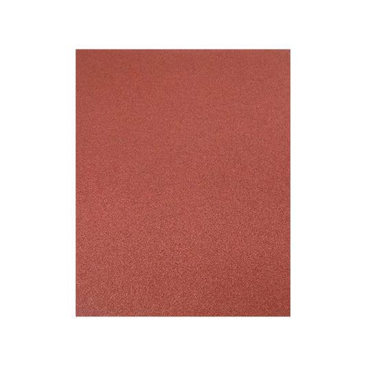 Lija de óxido de aluminio roja en pliego para acabados en madera y metal, ideal para carpintería y proyectos de hogar.