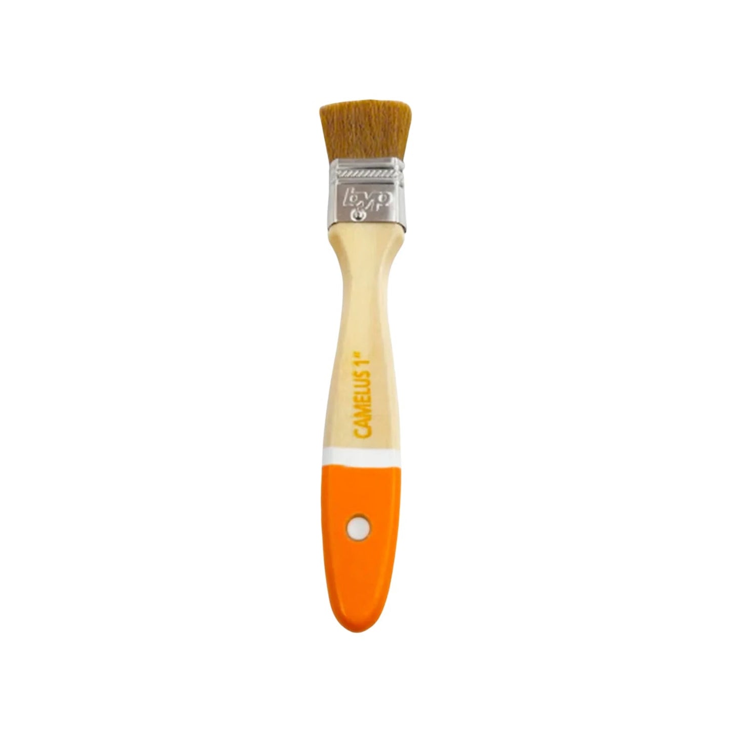 Brocha de pintura plana Camelus BYP de 1 pulgada, cerdas naturales, mango de madera y punta naranja