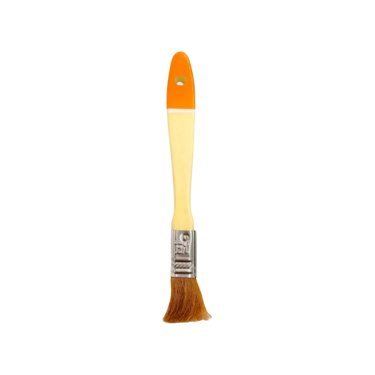 Brocha de pintura 1/2 pulgada con mango bicolor naranja y crema, cerdas naturales marrones para acabados finos