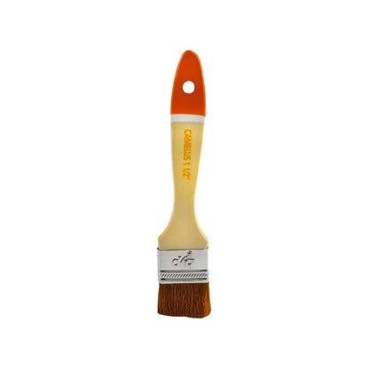 Brocha de pintura CAMELUS 1 1/2" con mango naranja y crema, cerdas naturales para ferretería