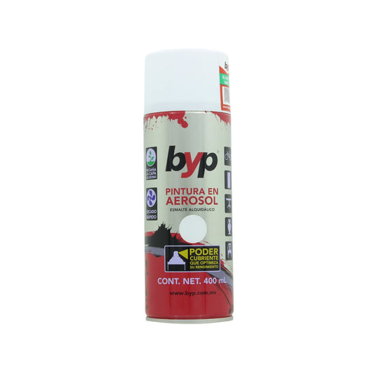 Pintura en aerosol Byp blanco mate 400ml de secado rápido y alto poder cubriente para diversas superficies