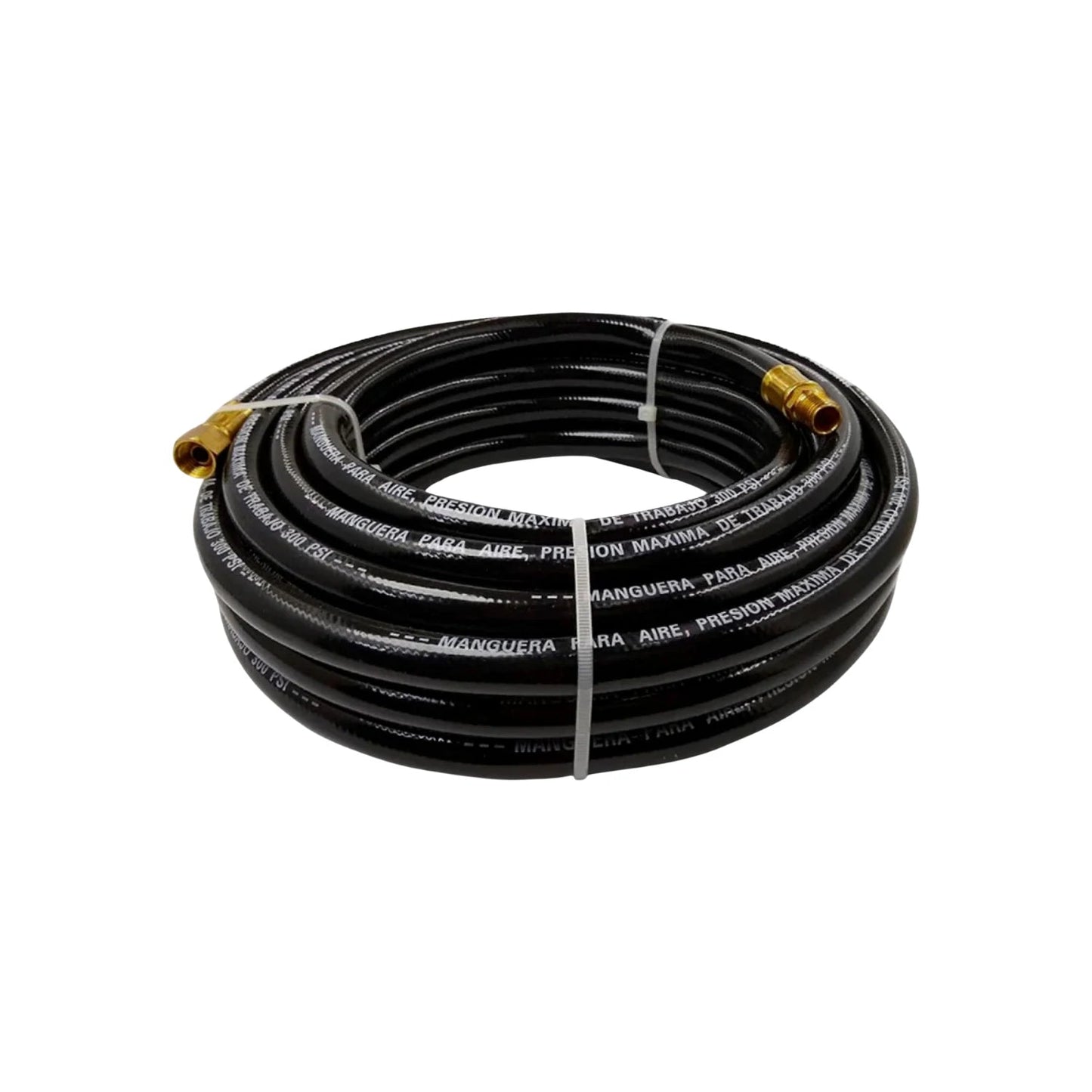 Manguera para compresora de aire PVC negra 1/4"x10m, racores bronce, presión máxima 300 PSI