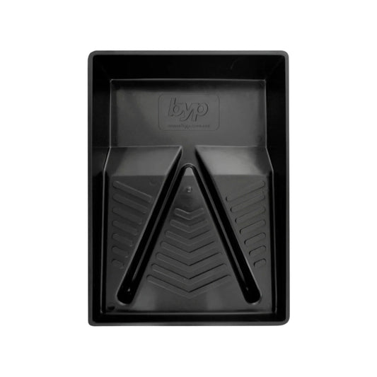 Charola profesional negra Byp para pintar, con superficie texturizada para escurrir rodillos de pintura