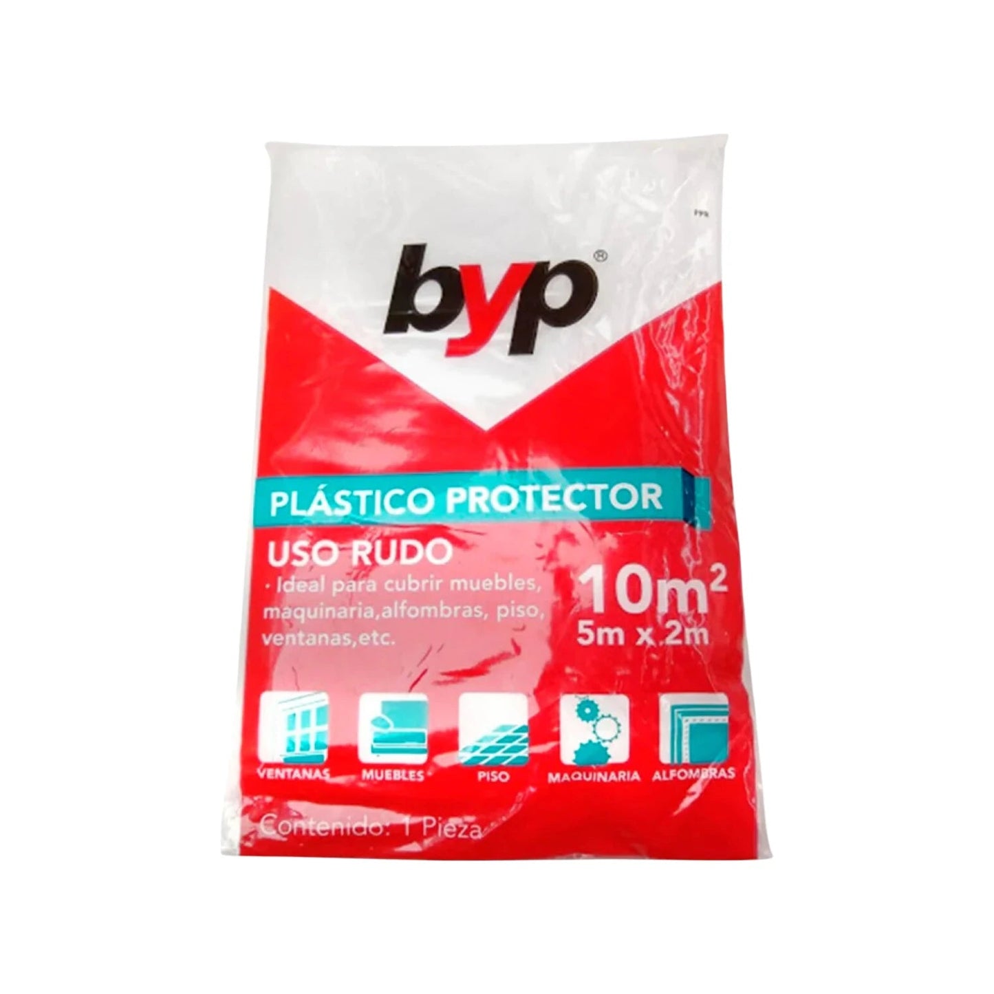 Plástico protector uso rudo byp 10m² (5x2m) para cubrir muebles, piso, ventanas, maquinaria y alfombras.