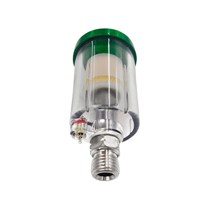 Separador de agua y aceite para compresor de aire 1/4" transparente con tapa verde y drenaje