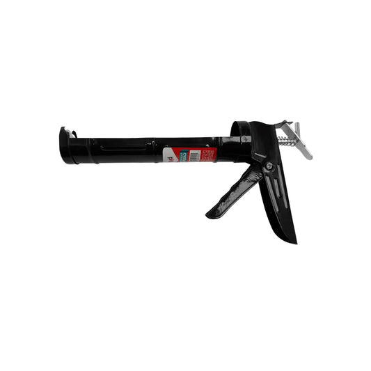 Pistola de calafateo profesional negra metálica tipo esqueleto para aplicación de silicona y selladores