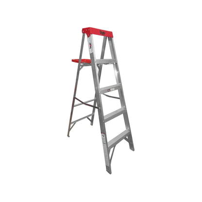 Escalera de tijera Byp de aluminio con 4 peldaños y tope superior rojo, ideal para hogar