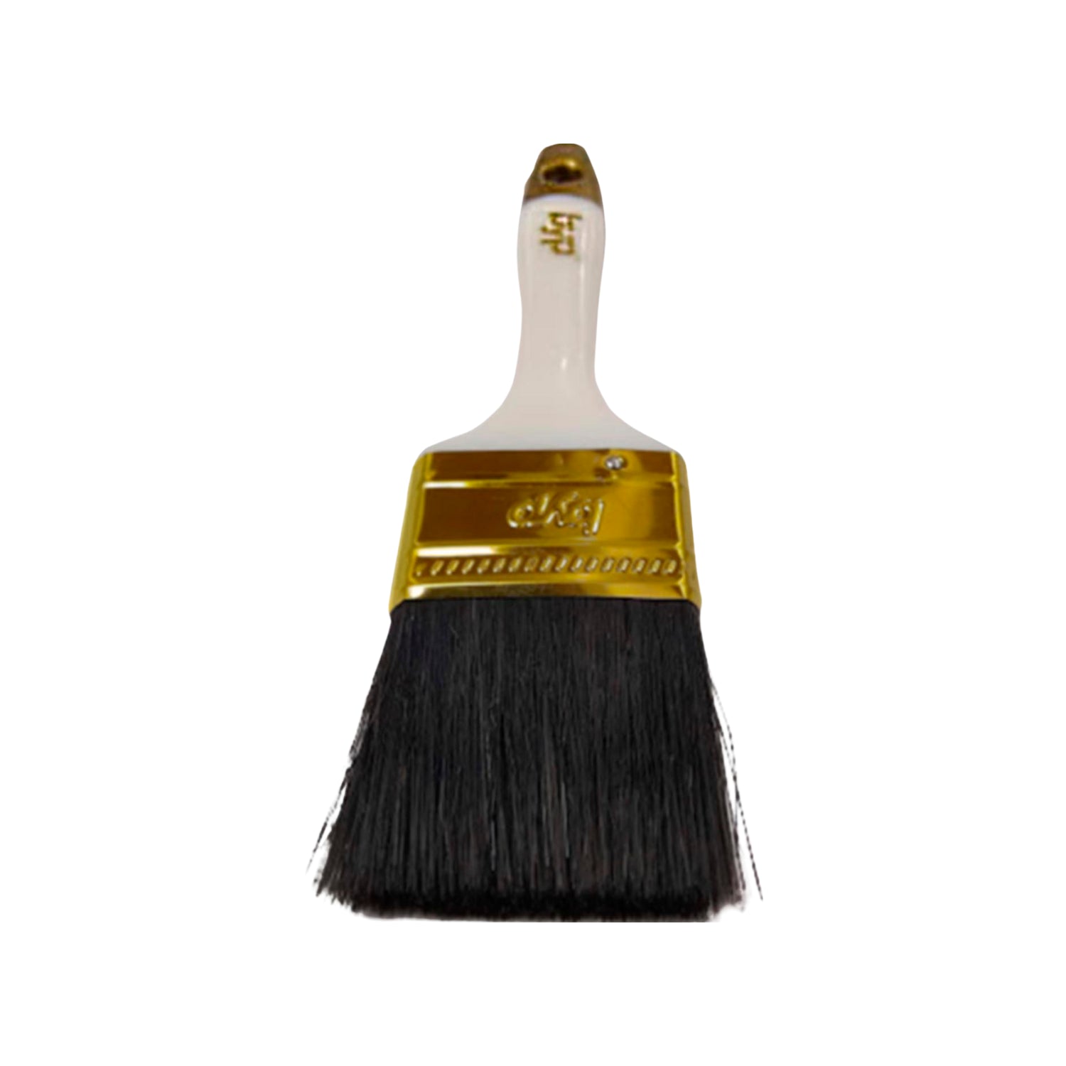 Brocha de pintura BYP premium 2 pulgadas con mango blanco, férula dorada y cerdas negras para acabados profesionales.