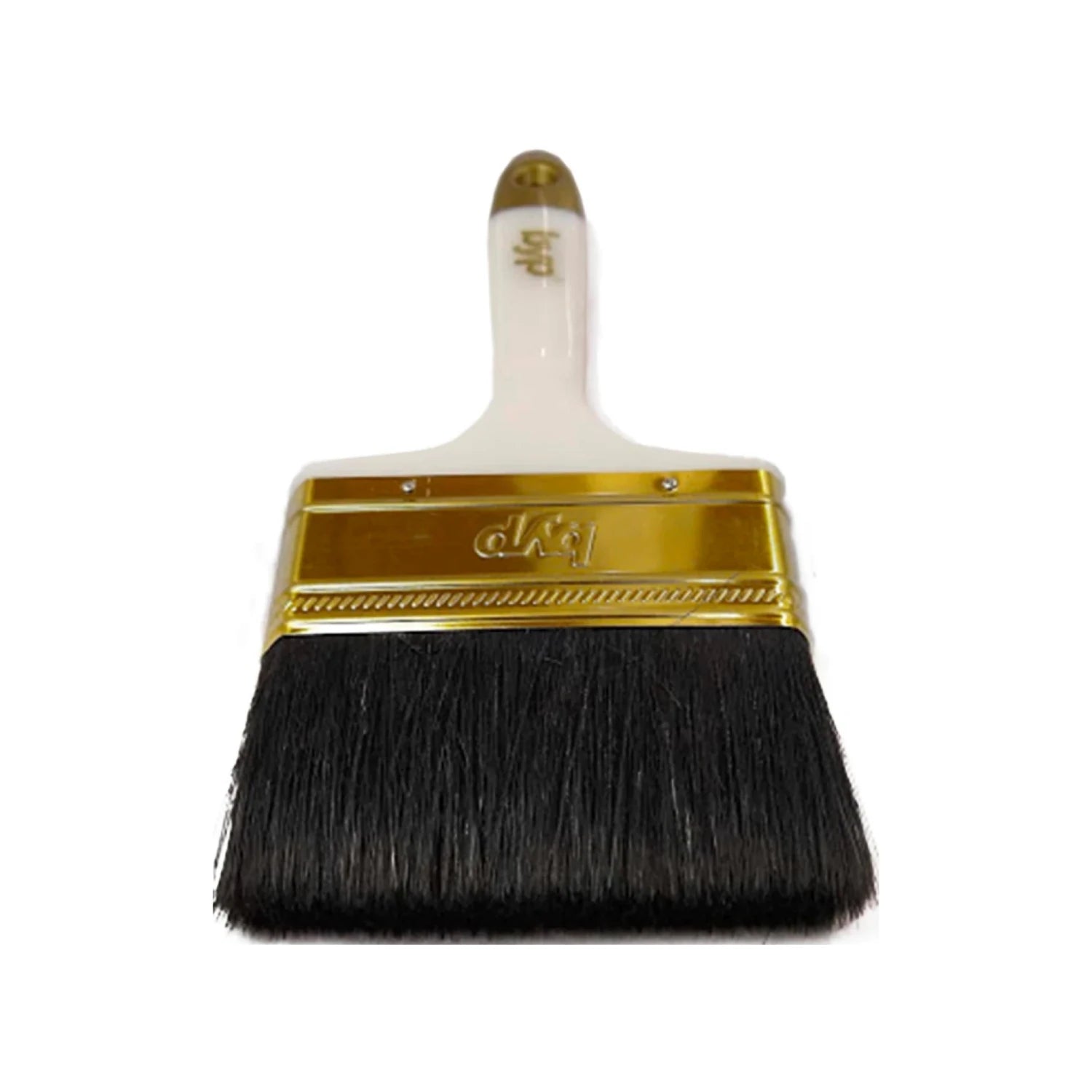 Brocha de pintura plana BYP premium de 4 pulgadas, mango blanco, férula dorada y cerdas negras