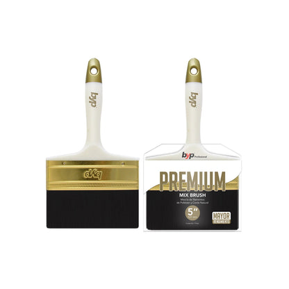 Brocha BYP Premium 5 pulgadas para pintura, filamentos mixtos poliéster y cerda natural, mango blanco, férula dorada