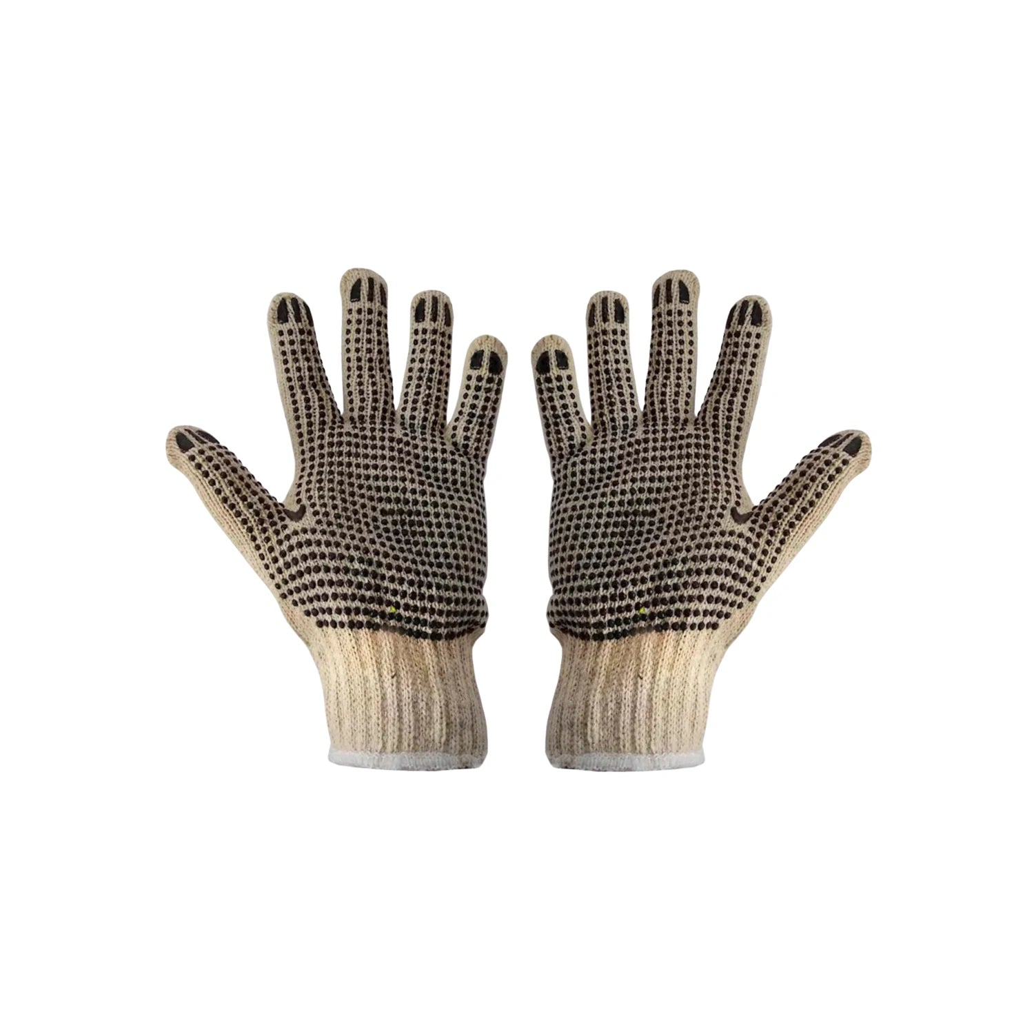 Guantes de trabajo tipo japonés de algodón beige con puntos antiderrapantes negros para mayor agarre y protección