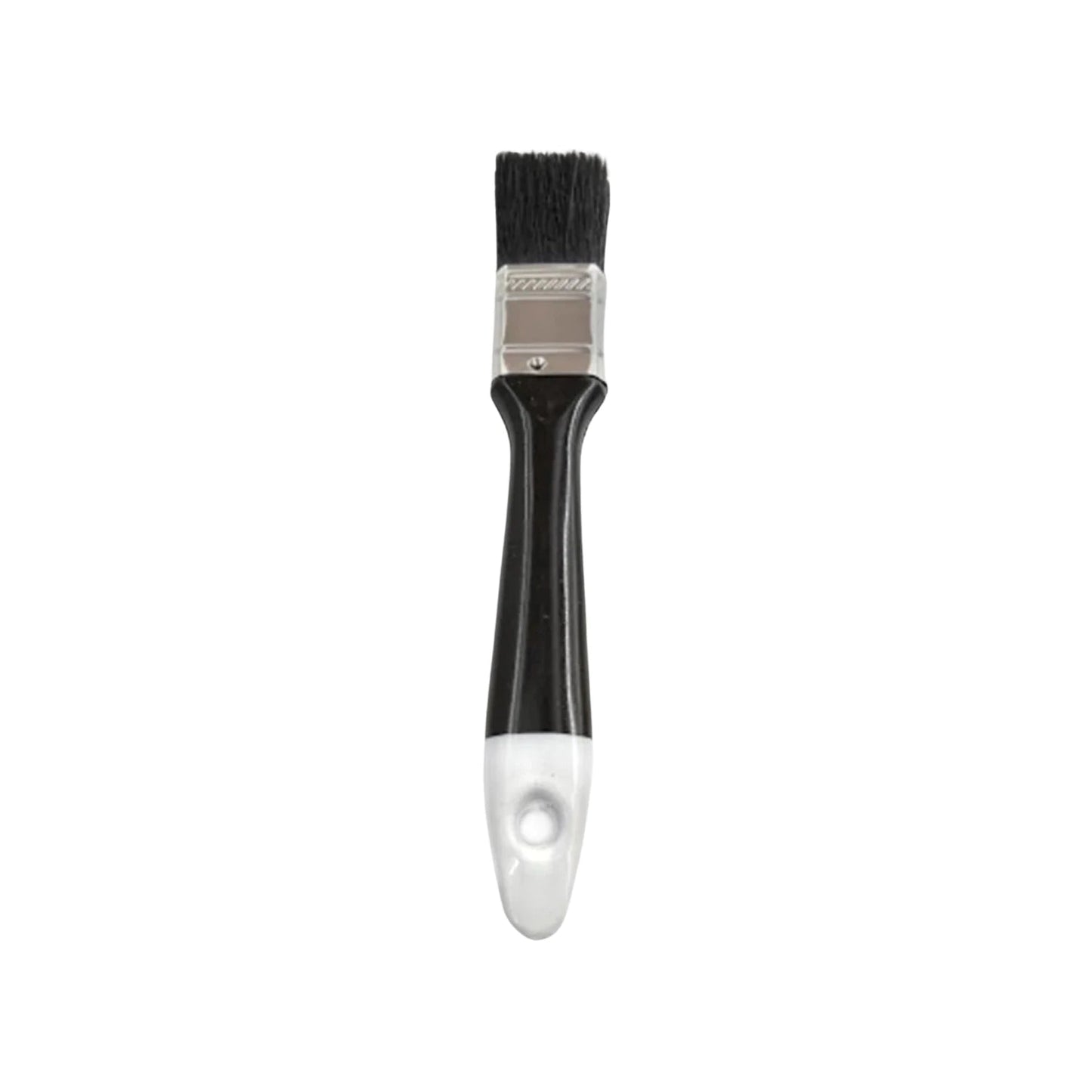 Brocha plana 1 pulgada, mango ergonómico negro y blanco, cerdas sintéticas negras para pintura.