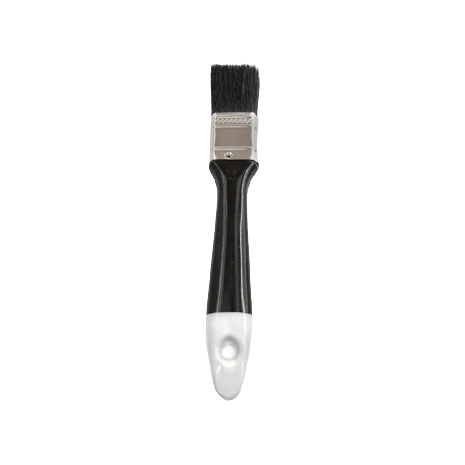 Brocha plana 1 pulgada, mango ergonómico negro y blanco, cerdas sintéticas negras para pintura.