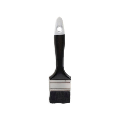 Brocha de pintar de 2 pulgadas, mango ergonómico negro con orificio, férula plateada y cerdas negras. Herramienta de ferretería.