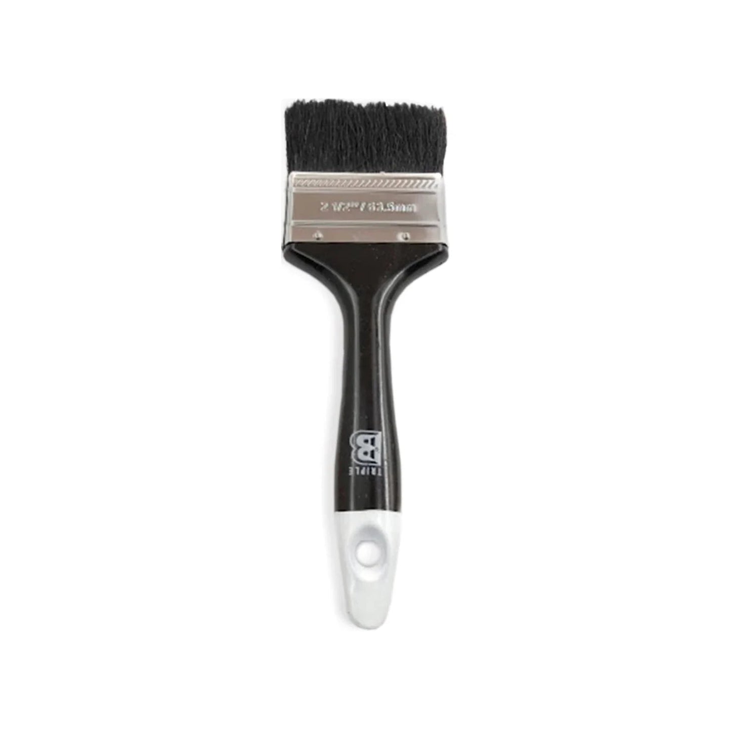 Brocha de pintura Triple B de 2 1/2" (63.5mm) con mango ergonómico negro y blanco, cerdas oscuras