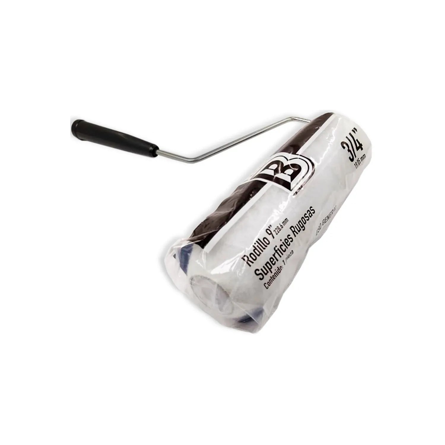 Rodillo Triple B 9" para pintar superficies rugosas, felpa blanca 3/4" y mango negro