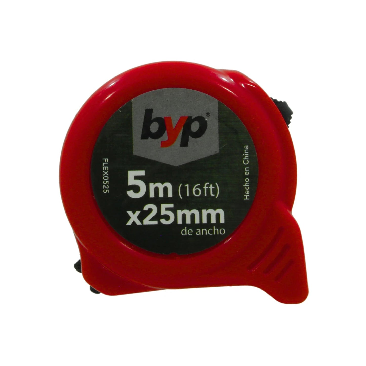 Flexómetro BYP rojo de 5 metros (16 ft) x 25mm de ancho, herramienta de medición para construcción