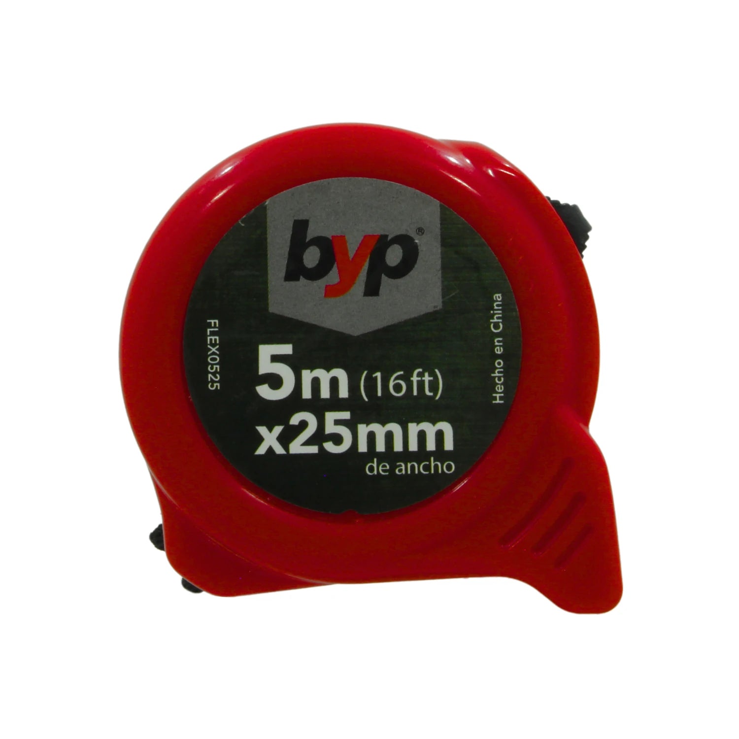 Flexómetro BYP rojo de 5 metros (16 ft) x 25mm de ancho, herramienta de medición para construcción